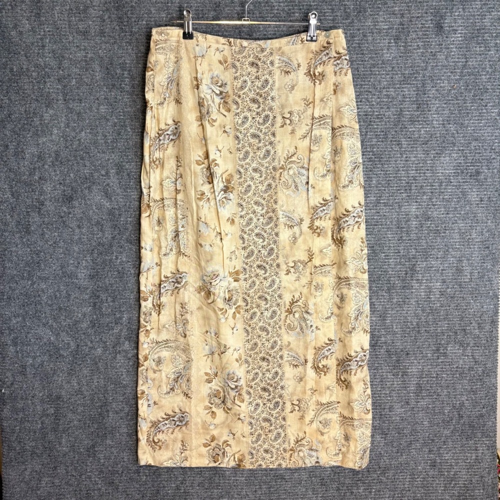 Van Heusen Womens Paisley Floral Linen Blend Wrap Maxi Skirt Tan Brown Large